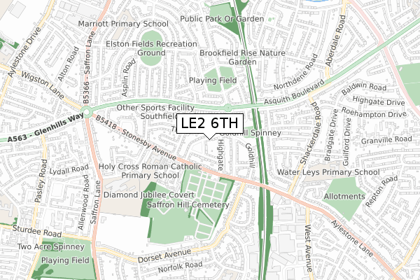 LE2 6TH map - small scale - OS Open Zoomstack (Ordnance Survey)