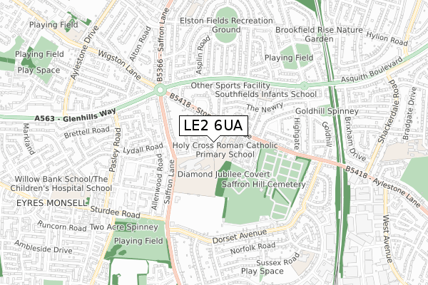 LE2 6UA map - small scale - OS Open Zoomstack (Ordnance Survey)