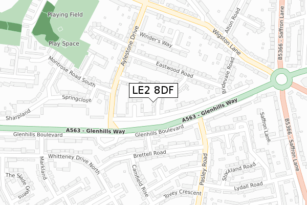 LE2 8DF map - large scale - OS Open Zoomstack (Ordnance Survey)