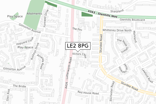 LE2 8PG map - large scale - OS Open Zoomstack (Ordnance Survey)