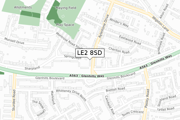 LE2 8SD map - large scale - OS Open Zoomstack (Ordnance Survey)