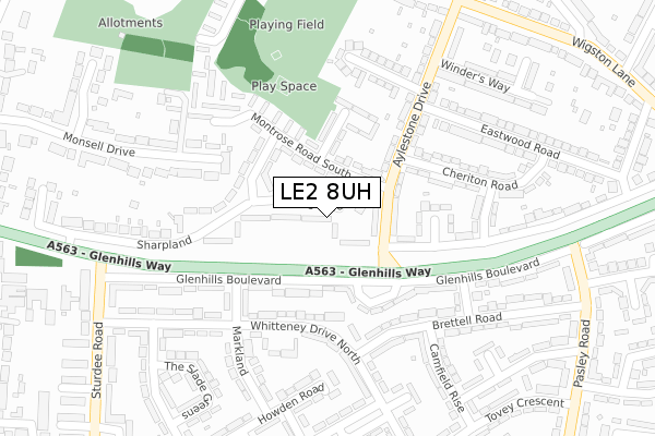 LE2 8UH map - large scale - OS Open Zoomstack (Ordnance Survey)