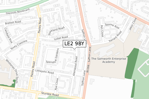 LE2 9BY map - large scale - OS Open Zoomstack (Ordnance Survey)