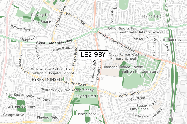 LE2 9BY map - small scale - OS Open Zoomstack (Ordnance Survey)