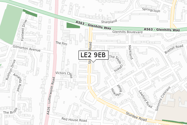 LE2 9EB map - large scale - OS Open Zoomstack (Ordnance Survey)