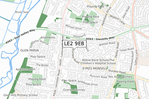 LE2 9EB map - small scale - OS Open Zoomstack (Ordnance Survey)