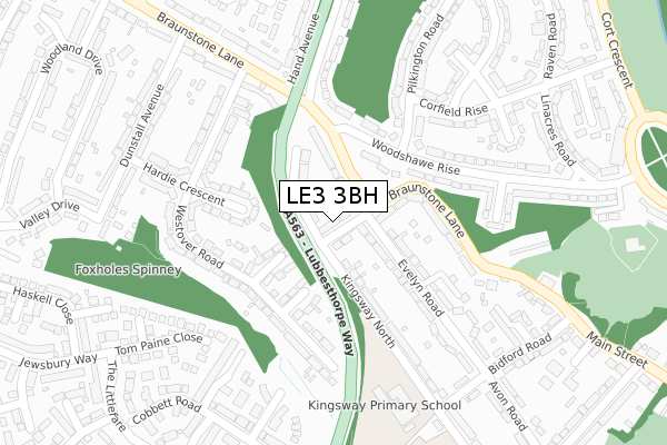 LE3 3BH map - large scale - OS Open Zoomstack (Ordnance Survey)