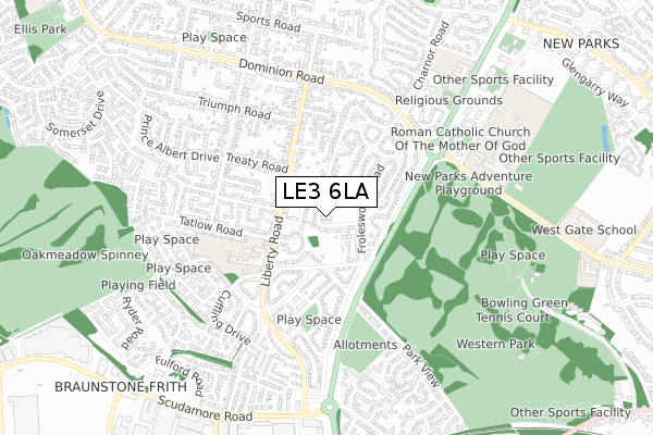 LE3 6LA map - small scale - OS Open Zoomstack (Ordnance Survey)