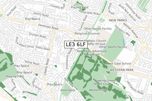 LE3 6LF map - small scale - OS Open Zoomstack (Ordnance Survey)