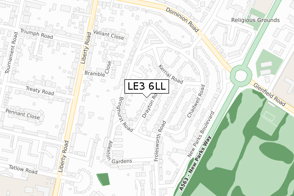 LE3 6LL map - large scale - OS Open Zoomstack (Ordnance Survey)