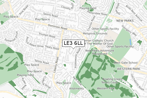 LE3 6LL map - small scale - OS Open Zoomstack (Ordnance Survey)