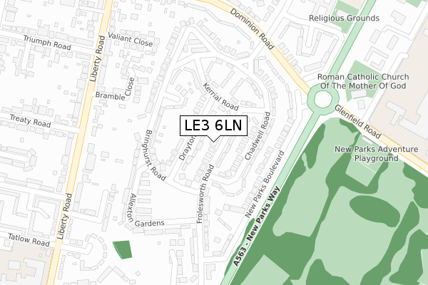 LE3 6LN map - large scale - OS Open Zoomstack (Ordnance Survey)