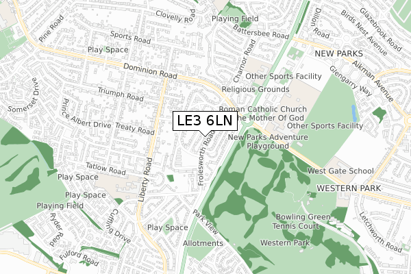 LE3 6LN map - small scale - OS Open Zoomstack (Ordnance Survey)