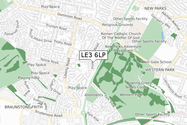 LE3 6LP map - small scale - OS Open Zoomstack (Ordnance Survey)