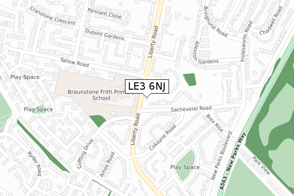 LE3 6NJ map - large scale - OS Open Zoomstack (Ordnance Survey)