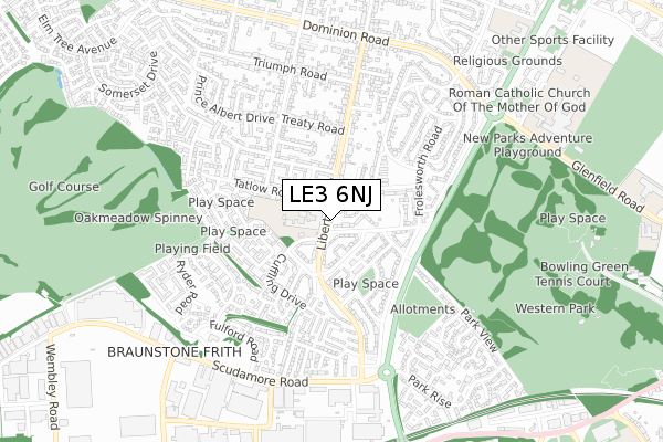 LE3 6NJ map - small scale - OS Open Zoomstack (Ordnance Survey)