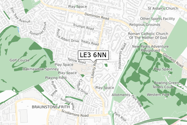 LE3 6NN map - small scale - OS Open Zoomstack (Ordnance Survey)