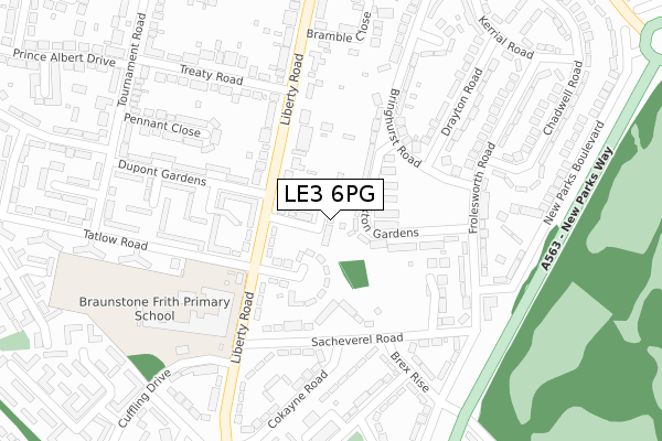 LE3 6PG map - large scale - OS Open Zoomstack (Ordnance Survey)