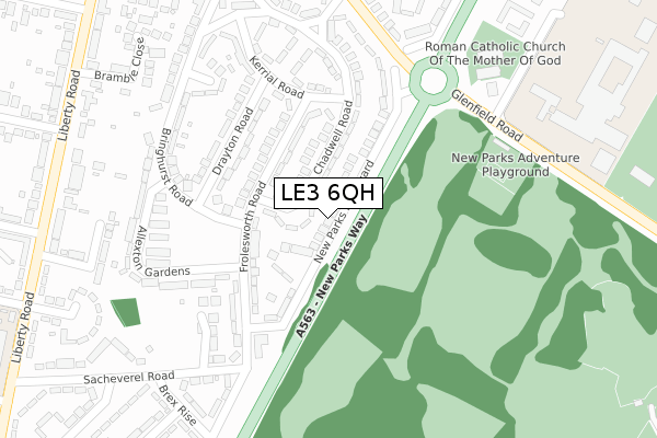 LE3 6QH map - large scale - OS Open Zoomstack (Ordnance Survey)