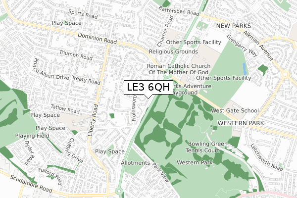 LE3 6QH map - small scale - OS Open Zoomstack (Ordnance Survey)