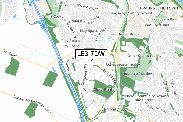 LE3 7DW map - small scale - OS Open Zoomstack (Ordnance Survey)