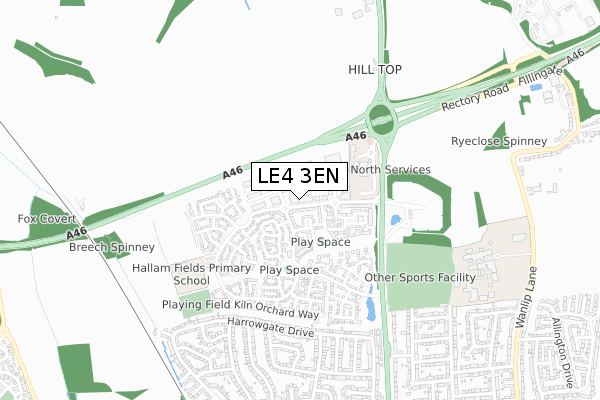 LE4 3EN map - small scale - OS Open Zoomstack (Ordnance Survey)