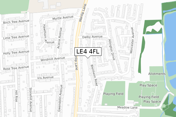 LE4 4FL map - large scale - OS Open Zoomstack (Ordnance Survey)