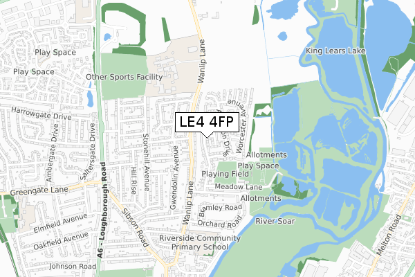 LE4 4FP map - small scale - OS Open Zoomstack (Ordnance Survey)