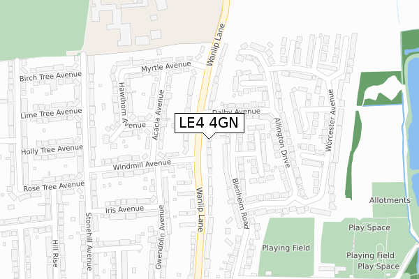 LE4 4GN map - large scale - OS Open Zoomstack (Ordnance Survey)