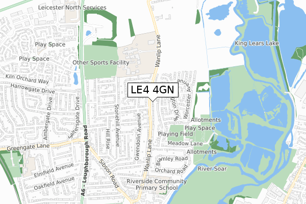 LE4 4GN map - small scale - OS Open Zoomstack (Ordnance Survey)