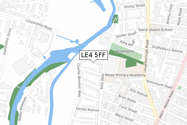 LE4 5FF map - large scale - OS Open Zoomstack (Ordnance Survey)