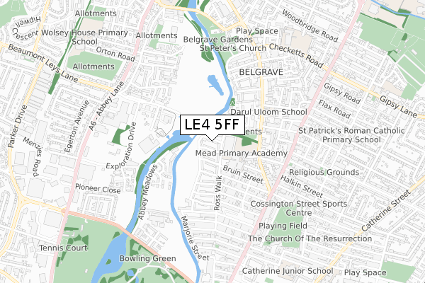 LE4 5FF map - small scale - OS Open Zoomstack (Ordnance Survey)