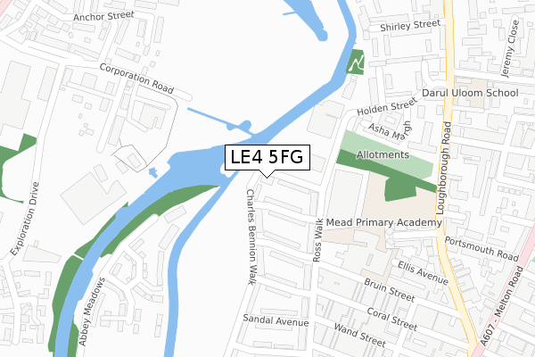 LE4 5FG map - large scale - OS Open Zoomstack (Ordnance Survey)