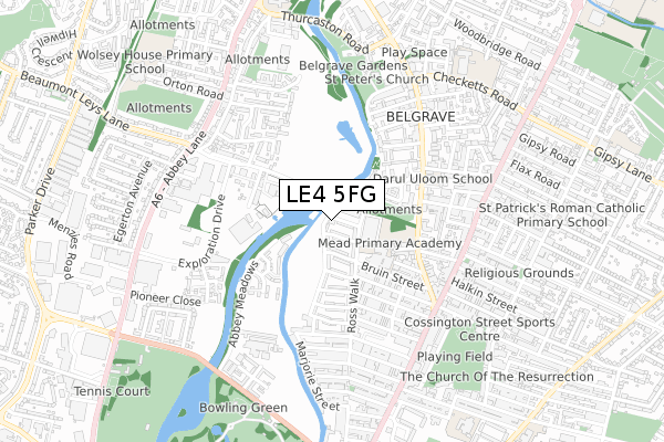 LE4 5FG map - small scale - OS Open Zoomstack (Ordnance Survey)