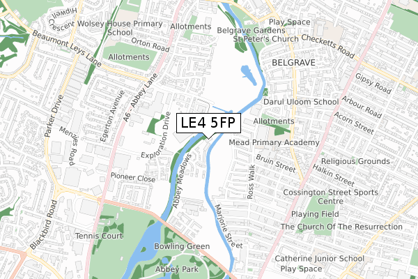 LE4 5FP map - small scale - OS Open Zoomstack (Ordnance Survey)