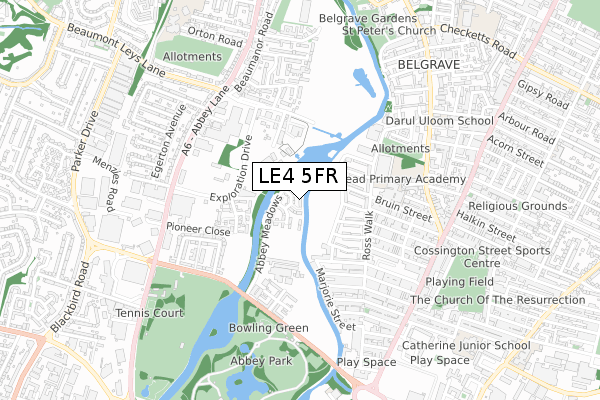 LE4 5FR map - small scale - OS Open Zoomstack (Ordnance Survey)