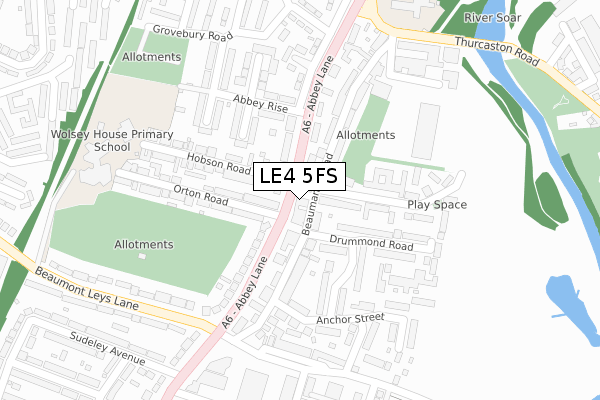 LE4 5FS map - large scale - OS Open Zoomstack (Ordnance Survey)