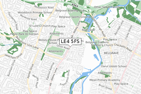 LE4 5FS map - small scale - OS Open Zoomstack (Ordnance Survey)