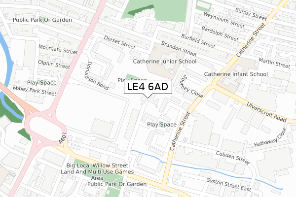 LE4 6AD map - large scale - OS Open Zoomstack (Ordnance Survey)