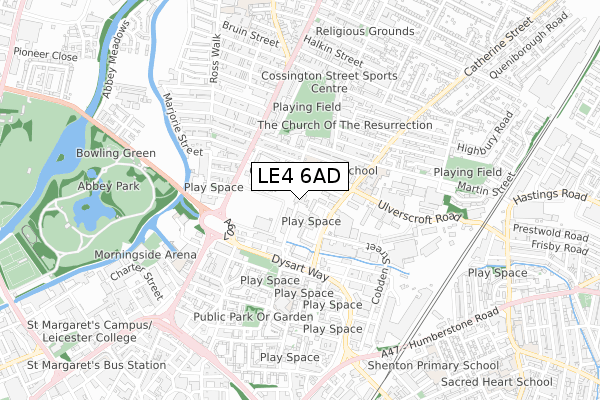 LE4 6AD map - small scale - OS Open Zoomstack (Ordnance Survey)