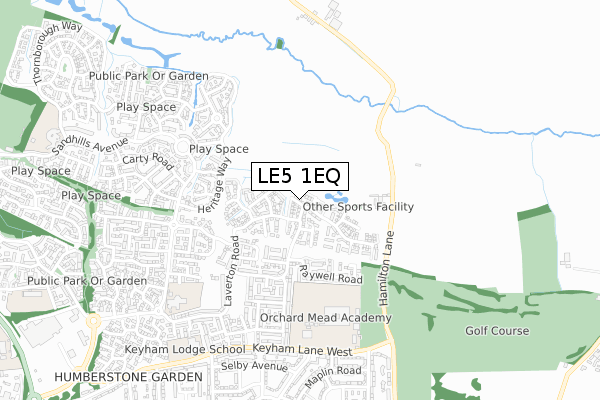 LE5 1EQ map - small scale - OS Open Zoomstack (Ordnance Survey)