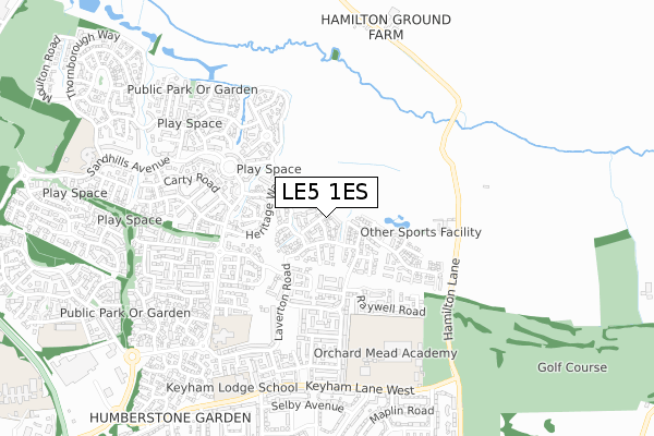 LE5 1ES map - small scale - OS Open Zoomstack (Ordnance Survey)