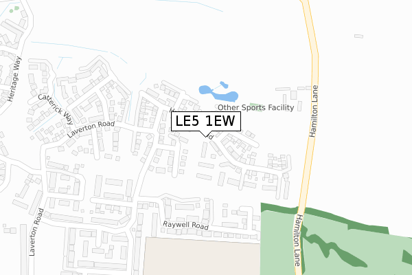 LE5 1EW map - large scale - OS Open Zoomstack (Ordnance Survey)