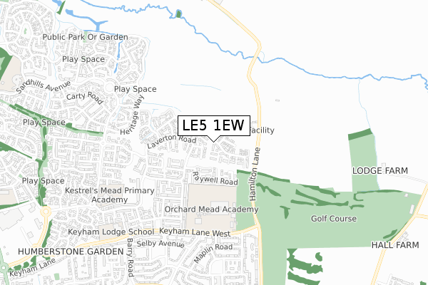 LE5 1EW map - small scale - OS Open Zoomstack (Ordnance Survey)