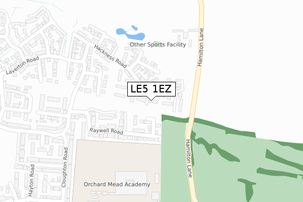 LE5 1EZ map - large scale - OS Open Zoomstack (Ordnance Survey)