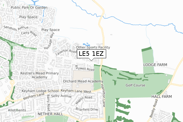 LE5 1EZ map - small scale - OS Open Zoomstack (Ordnance Survey)