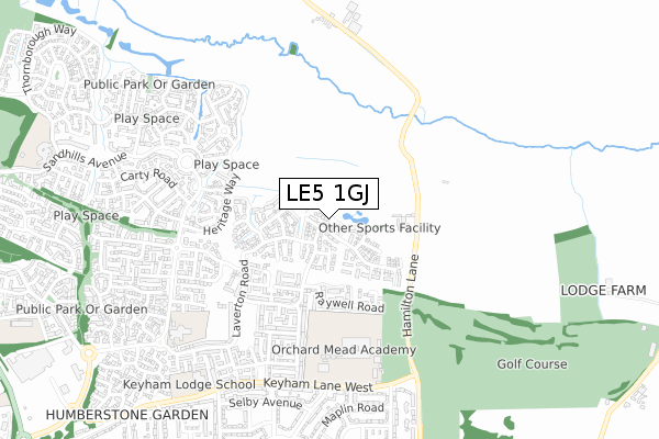 LE5 1GJ map - small scale - OS Open Zoomstack (Ordnance Survey)