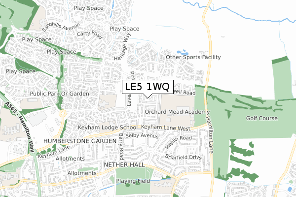 LE5 1WQ map - small scale - OS Open Zoomstack (Ordnance Survey)