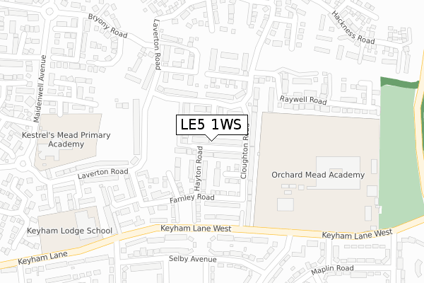 LE5 1WS map - large scale - OS Open Zoomstack (Ordnance Survey)