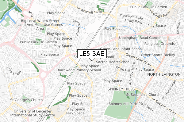 LE5 3AE map - small scale - OS Open Zoomstack (Ordnance Survey)